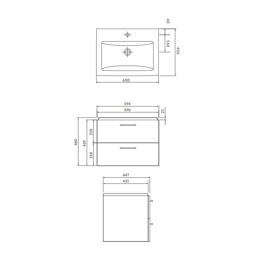 Cersanit S801-148-DSM - Väggmonterad badrumskommod med tvättställ LARA 60x45 cm valnöt