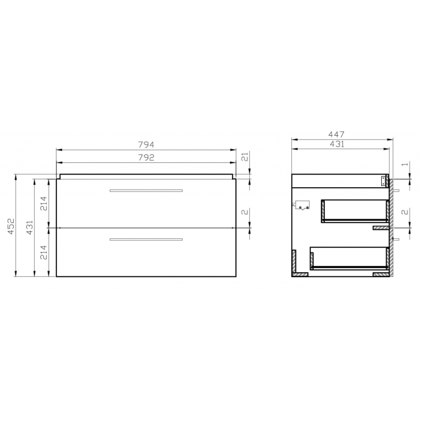 Cersanit S801-149-DSM - Väggmonterat badrumsskåp med handfat ELODY 46x80 cm vit
