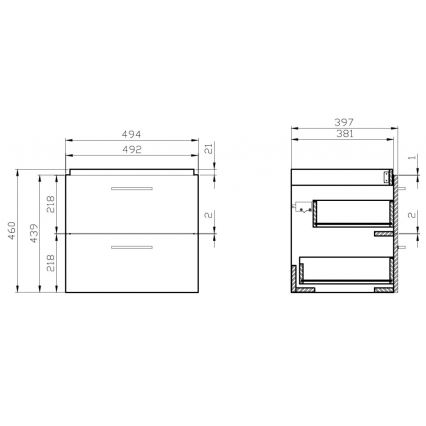 Cersanit S801-153-DSM - Vägghängt badrumsskåp med tvättställ LARA COMO 50x40 cm, valnöt