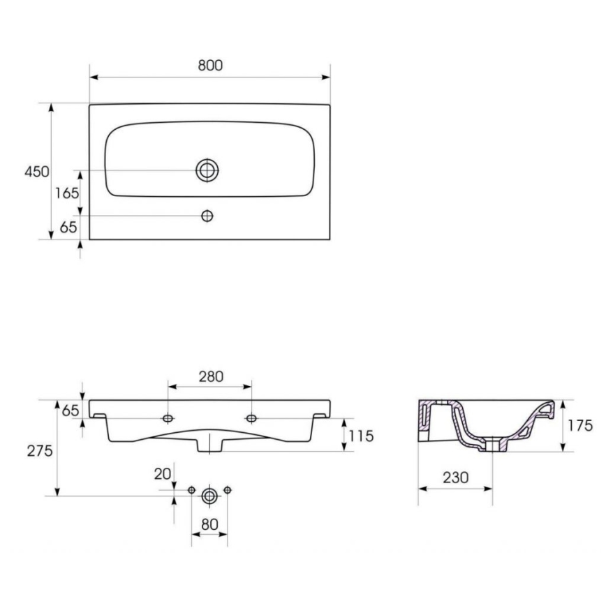 Cersanit S801-221-DSM - Vägghängd kommod med tvättställ MODUO 80x45 cm högblank vit