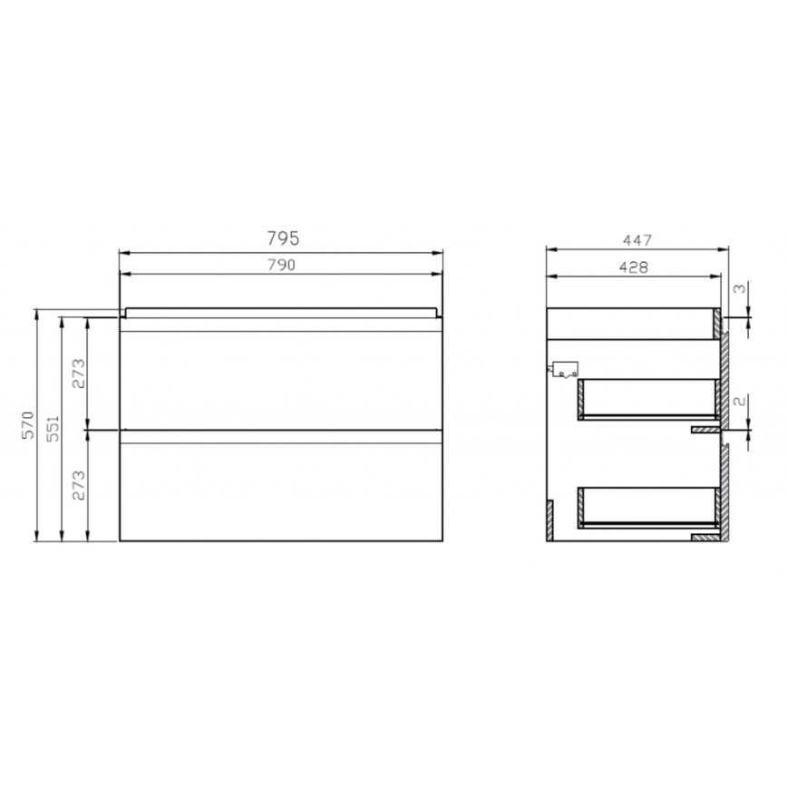 Cersanit S801-221-DSM - Väggmonterad badrumsskåp med handfat MODUO 62x80 cm blank vit