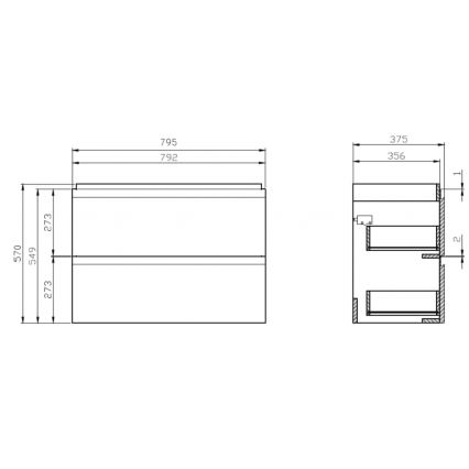 Cersanit S801-225-DSM - Vägghängt badrumsskåp med tvättställ MODUO SLIM 80x38 cm högblank vit