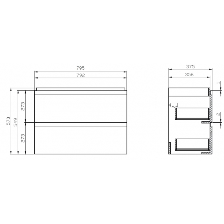 Cersanit S801-225-DSM - Vägghängt badrumsskåp med tvättställ MODUO SLIM 80x38 cm högblank vit