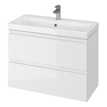 Cersanit S801-225-DSM - Väggmonterat badrumsskåp med handfat MEDA SLIM 62x80 cm glänsande vit