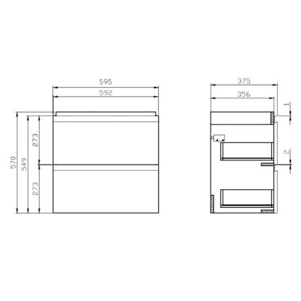 Cersanit S801-227-DSM - Väggmonterad badrumskommod med handfat MODUO SLIM 60x38 cm blank vit