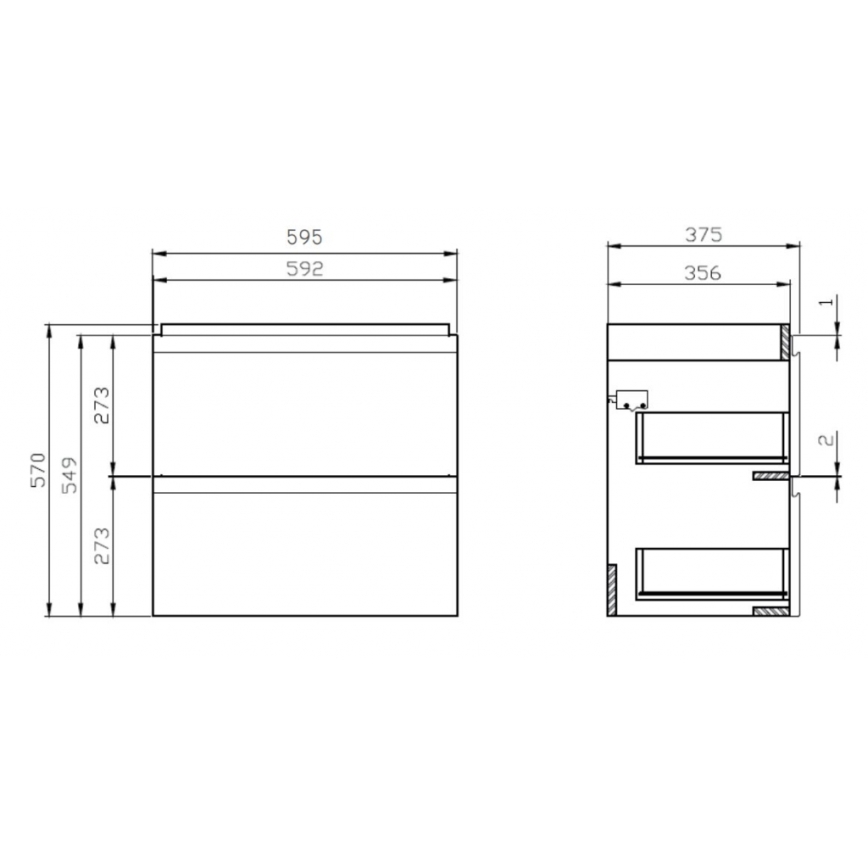 Cersanit S801-227-DSM - Väggmonterad badrumskommod med handfat MODUO SLIM 60x38 cm blank vit