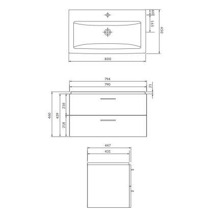Cersanit S801-338-DSM - Vägghängt badrumsskåp med tvättställ LARA 80x45 cm vit
