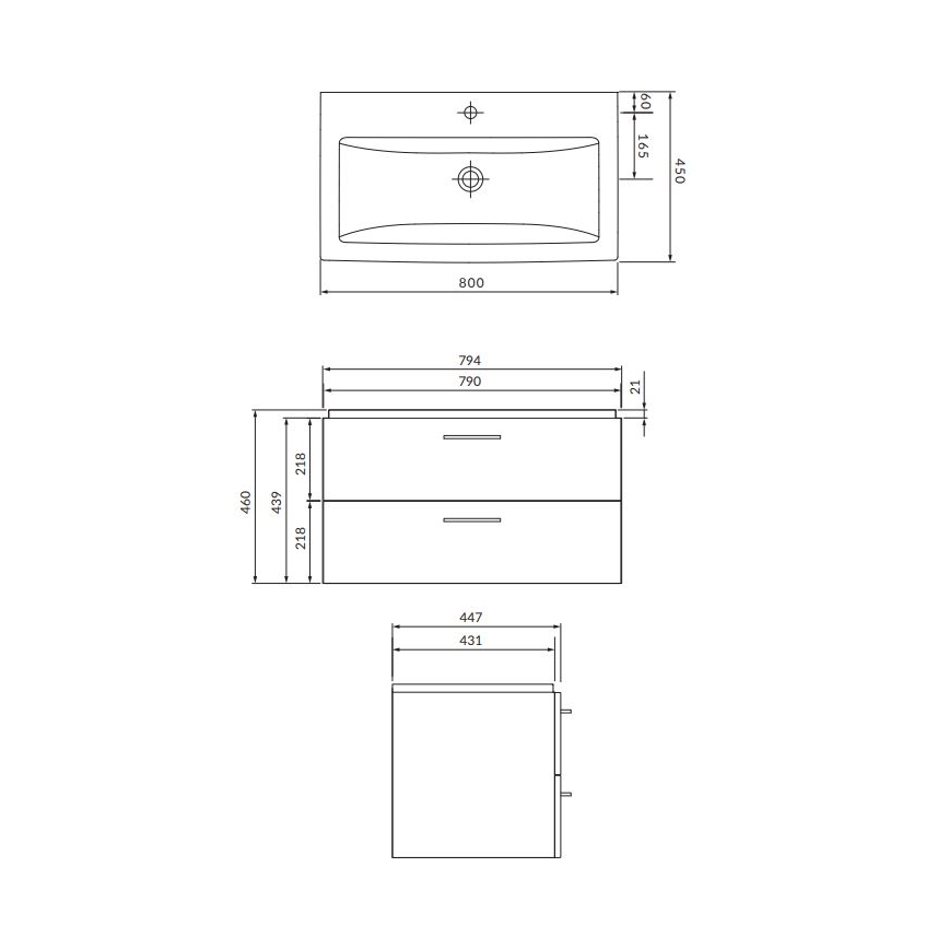 Cersanit S801-338-DSM - Vägghängt badrumsskåp med tvättställ LARA 80x45 cm vit