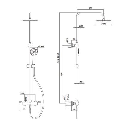 Cersanit S951-340 - Duschutrustning med termostat CITY skinande krom