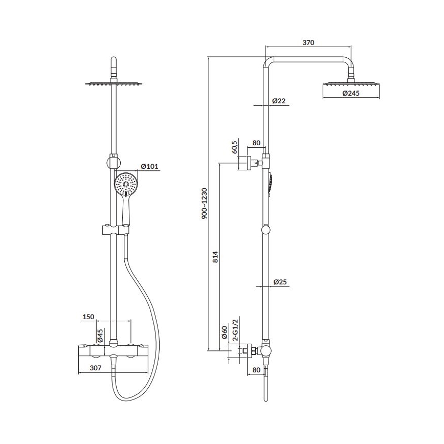 Cersanit S951-340 - Duschutrustning med termostat CITY skinande krom
