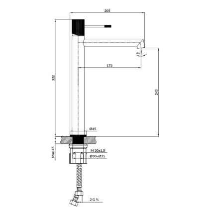 Cersanit S951-596 - Kran till handfat ZEN 32,2 cm svart