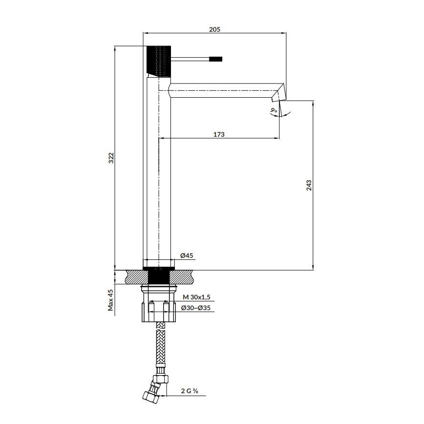 Cersanit S951-596 - Kran till handfat ZEN 32,2 cm svart