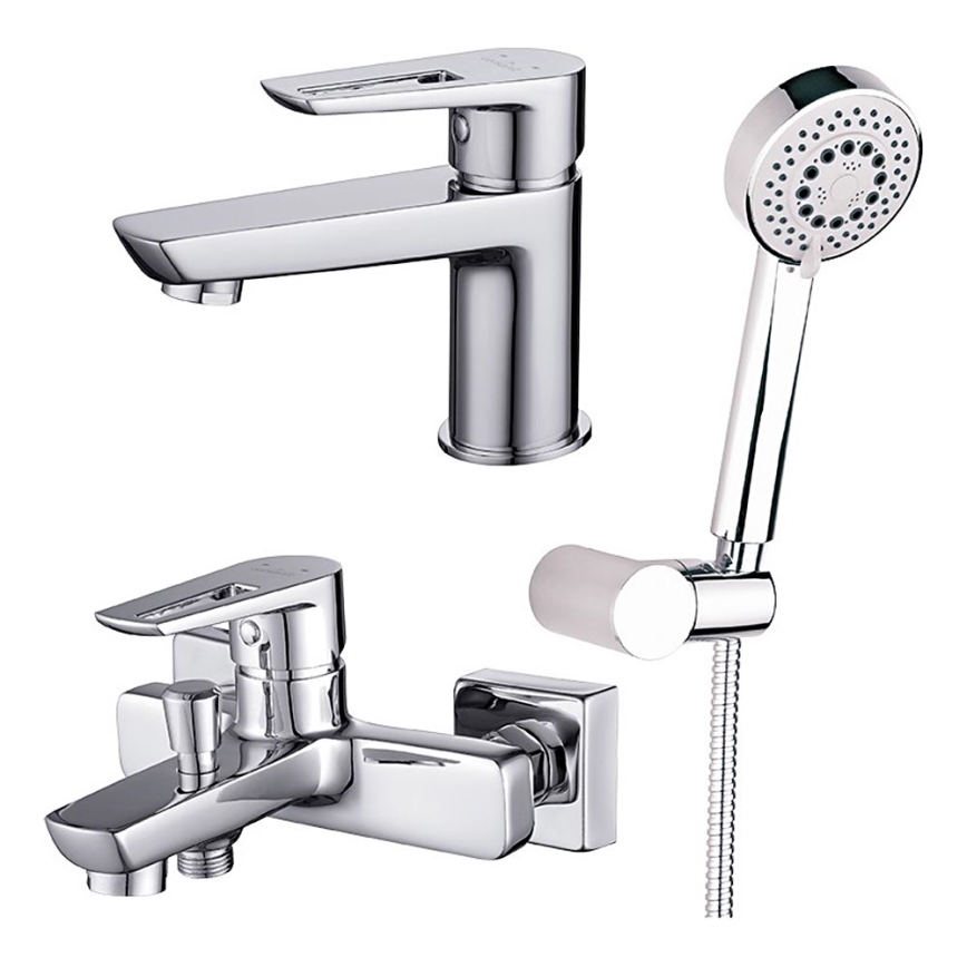 Cersanit S952-003 - Badkarsset med blandare + MILLE tvättställsblandare i blank krom