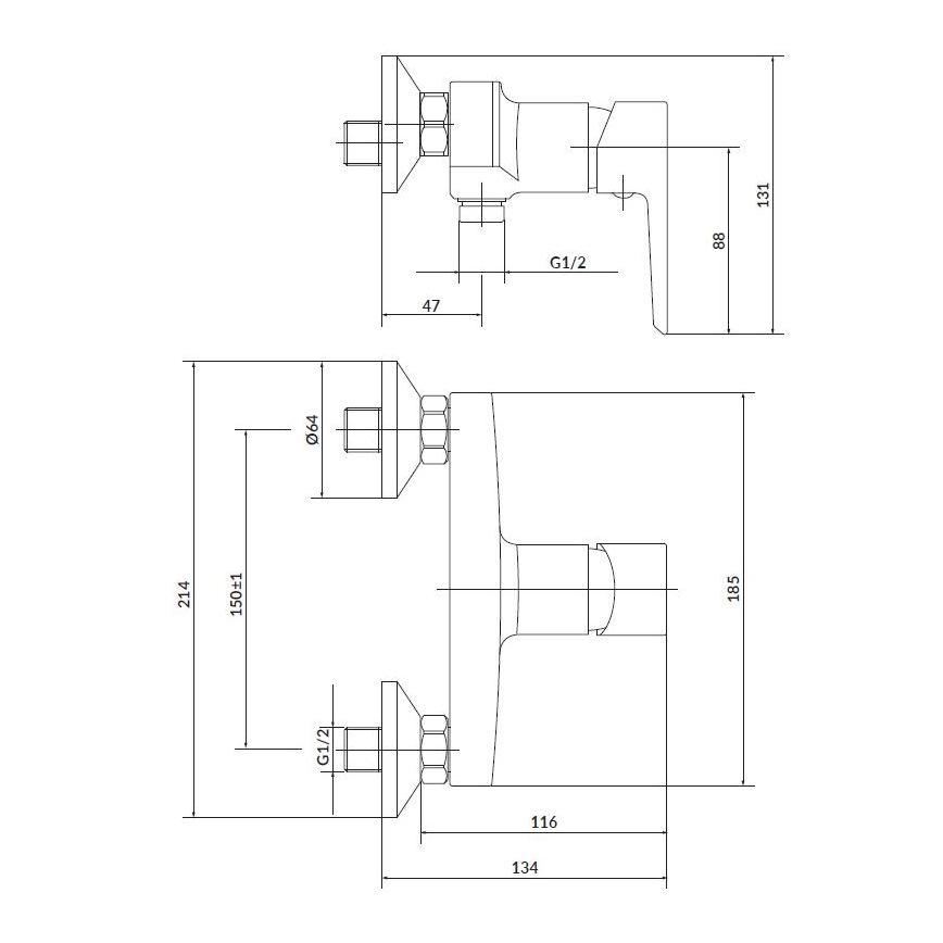 Cersanit S952-004-Dusch med kran + tvättställsblandare MILLE skinande krom