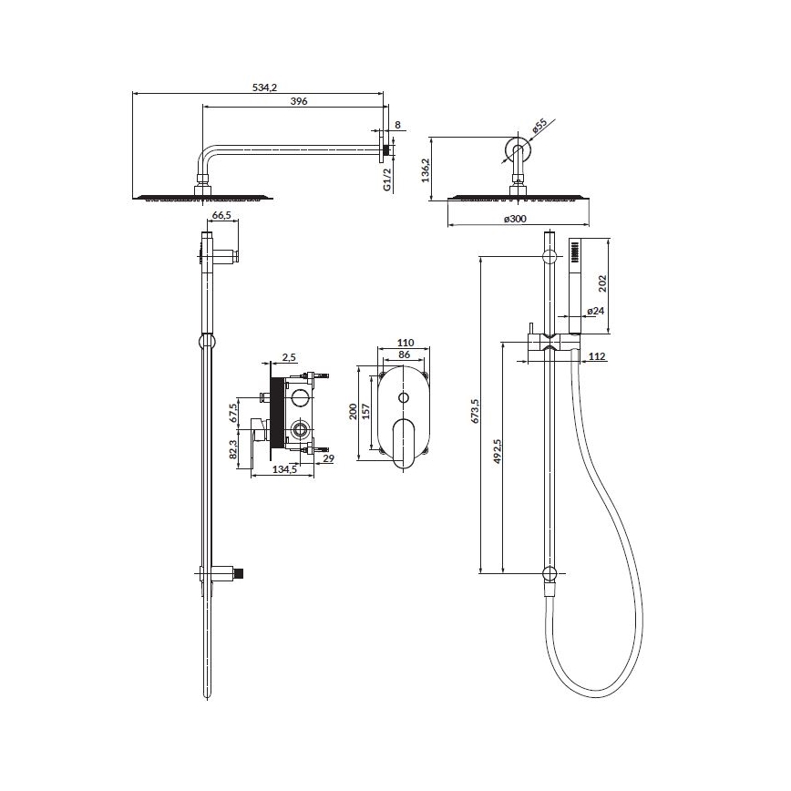 Cersanit S952-009 - Duschset med inbyggd CREA-blandare svart