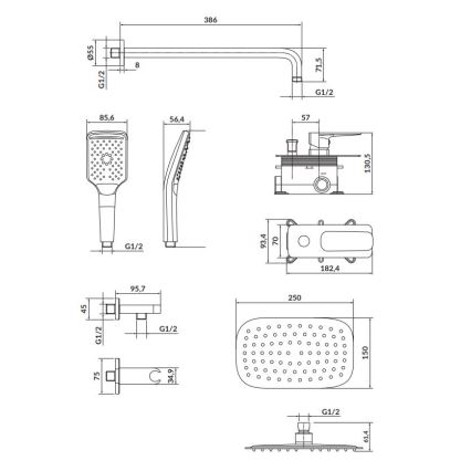 Cersanit S952-029 - Duschset med dold kran LARGA skinande krom
