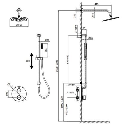 Cersanit S952-032 - Dusch set med termostatisk dold kran ZEN skinande krom