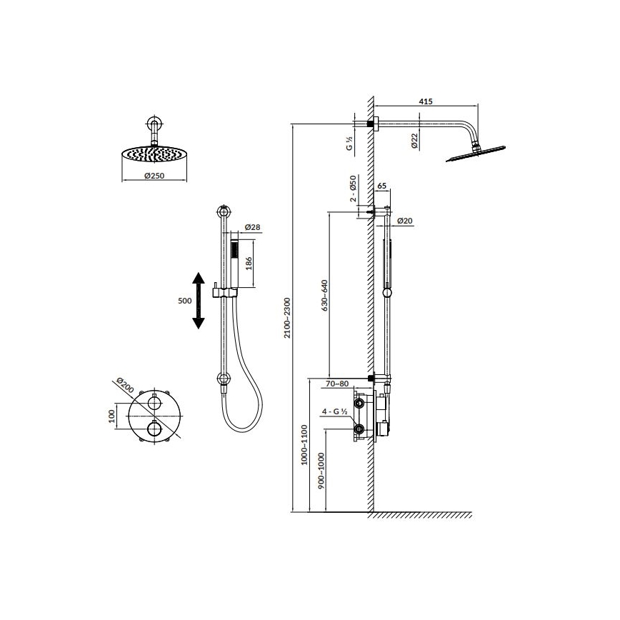 Cersanit S952-032 - Dusch set med termostatisk dold kran ZEN skinande krom