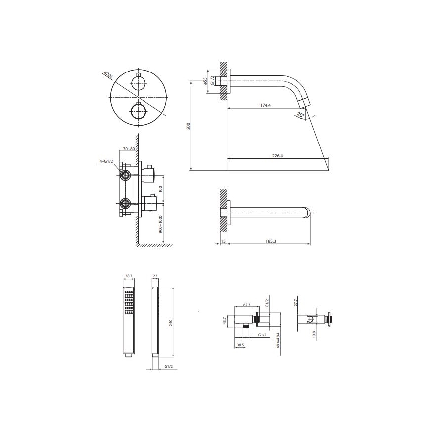 Cersanit S952-034 - Badset med termostatisk dold kran ZEN skinande krom