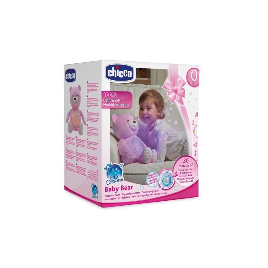 Chicco - Projektor med melodi BABY BEAR 3xAAA rosa