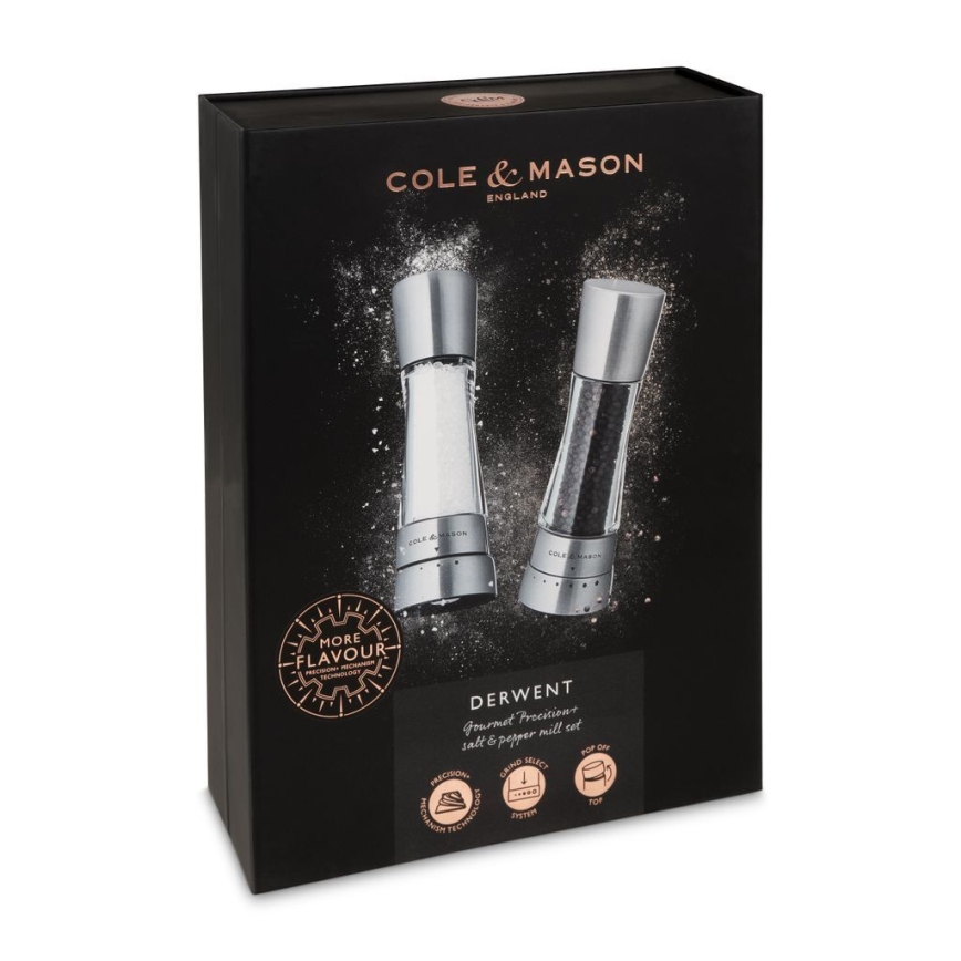 Cole&Mason - Set med saltkvarn och pepparkvarn DERWENT 2 delar 19 cm skinande krom