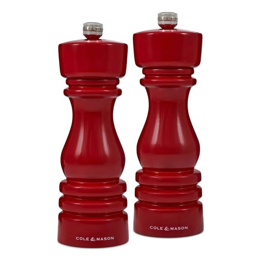 Cole&Mason - Set med saltkvarn och pepparkvarn LONDON 2 delar 18 cm bok/röd