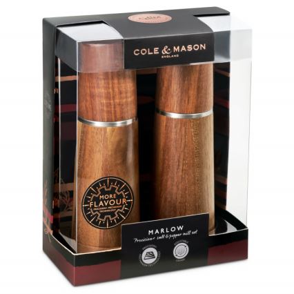 Cole&Mason - Set med saltkvarn och pepparkvarn MARLOW acacia	 2 delar 18,5 cm