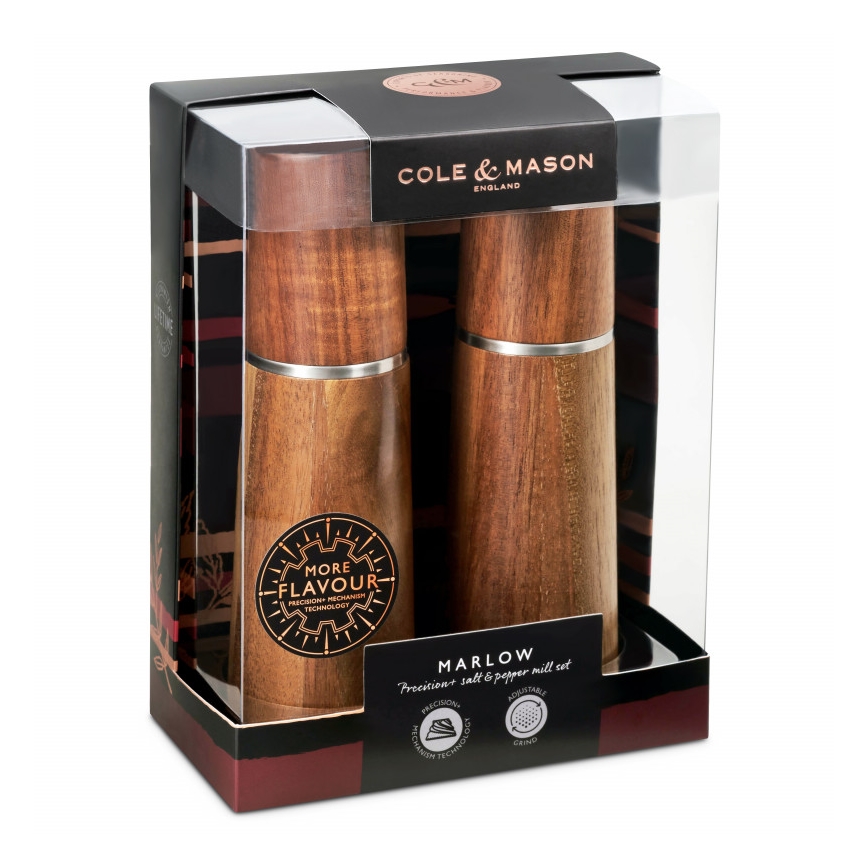 Cole&Mason - Set med saltkvarn och pepparkvarn MARLOW acacia	 2 delar 18,5 cm