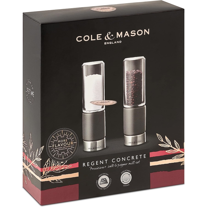 Cole&Mason - Set med saltkvarn och pepparkvarn REGENT CONCRETE 2 delar betong 18 cm