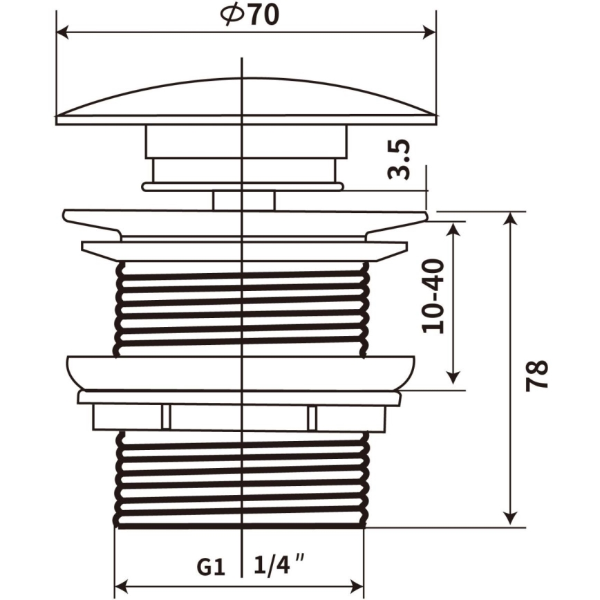 COMAD CLICK-CLACK T201M-B2-3 - CLICK-CLACK bottenventil för handfat Ø 7 cm matt svart