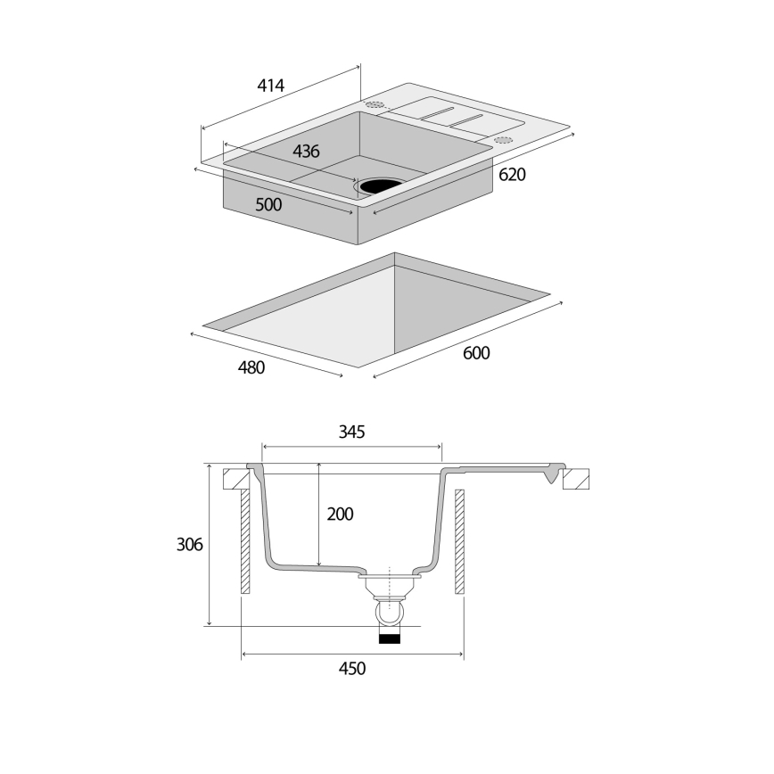 Concept DG05C45DG - Diskho CUBIS 50x62 cm granit/mörkgrå
