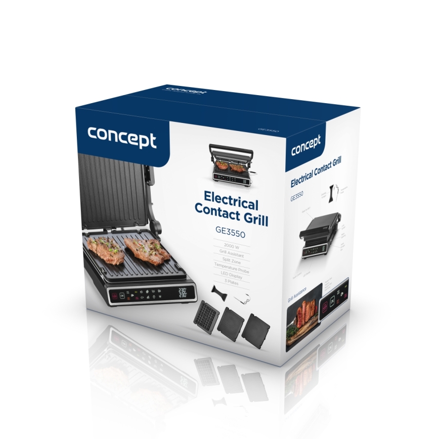 Concept ge3550 - Kontaktgrill med temperatursensor 2000W/230V svart