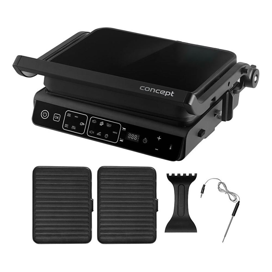 Concept ge3600 - Kontaktgrill med temperatursensor GLASS 2000W/230V svart