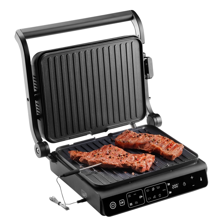 Concept ge3600 - Kontaktgrill med temperatursensor GLASS 2000W/230V svart
