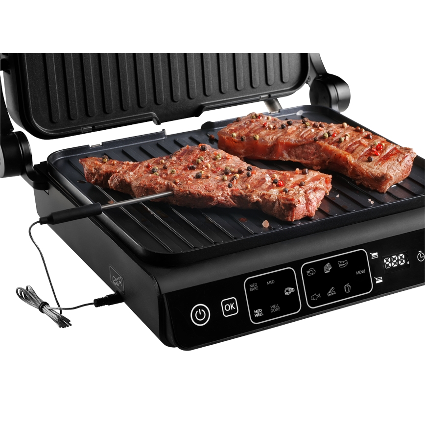 Concept ge3600 - Kontaktgrill med temperatursensor GLASS 2000W/230V svart