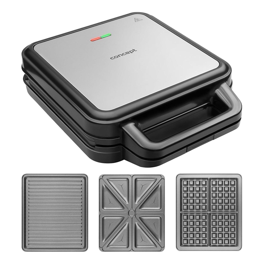 Concept SV3080 - Sandwich järn FAMILY 3i1 1200W/230V svart/rostfri