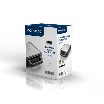 Concept SV3080 - Sandwich järn FAMILY 3i1 1200W/230V svart/rostfri