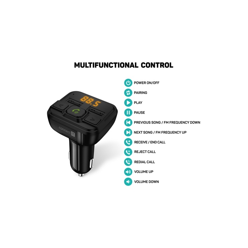 CONNECT IT CCC-8600-BK - FM-bilsändare med handsfree-funktion svart