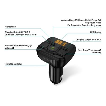 CONNECT IT CCC-8600-BK - FM-sändare för bil med handsfree-funktion svart