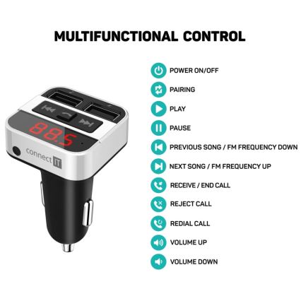 CONNECT IT CCC-8800-SL - FM-bilsändare med handsfree-funktion svart/silver