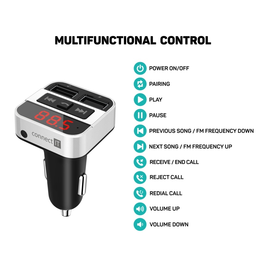 CONNECT IT CCC-8800-SL - FM-bilsändare med handsfree-funktion svart/silver