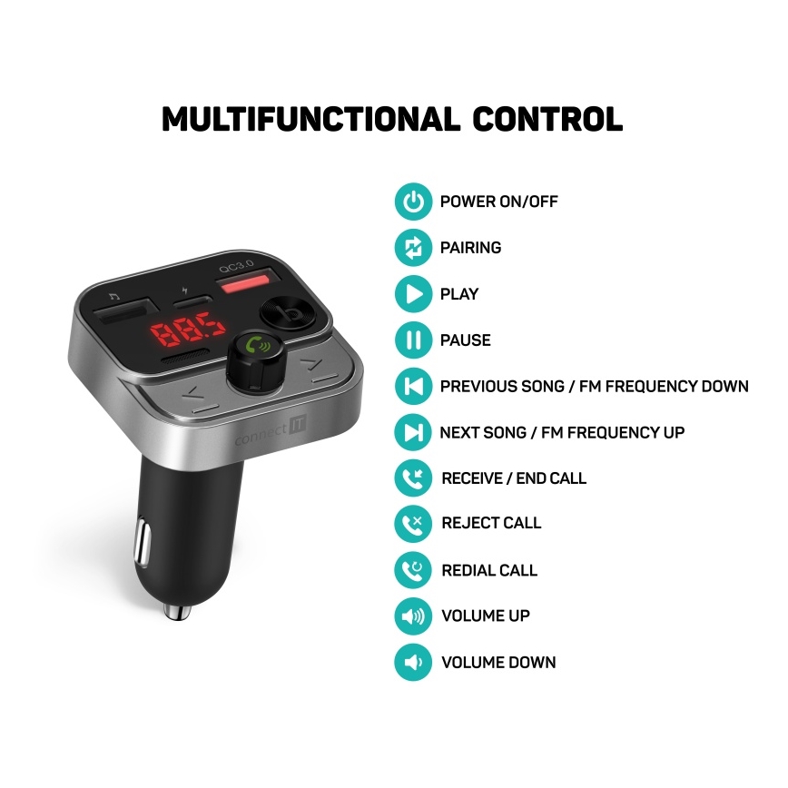 CONNECT IT CCC-8900-AN - FM-bilsändare med handsfree-funktion svart/silver