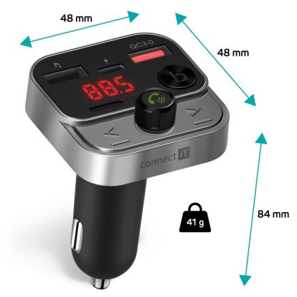 CONNECT IT CCC-8900-AN - FM-bilsändare med handsfree-funktion svart/silver
