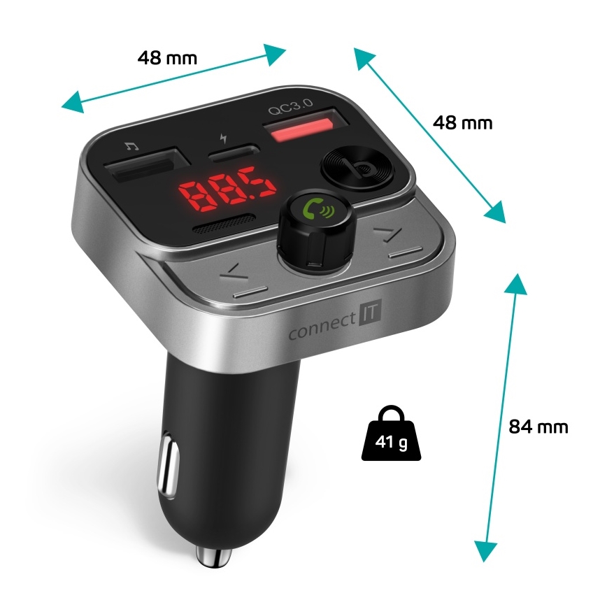 CONNECT IT CCC-8900-AN - FM-bilsändare med handsfree-funktion svart/silver