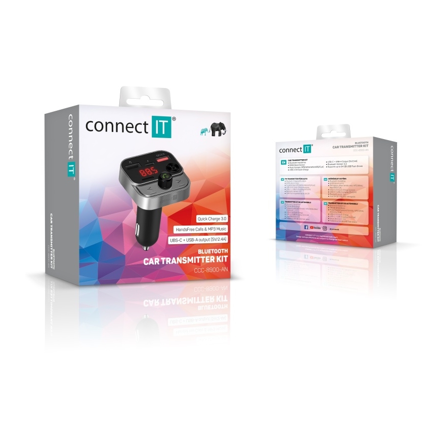 CONNECT IT CCC-8900-AN - FM-bilsändare med handsfree-funktion svart/silver