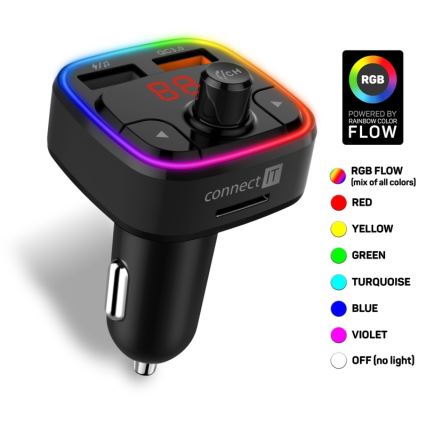 CONNECT IT CCC-9090-BK - LED RGB FM-bilsändare med handsfree-funktion svart