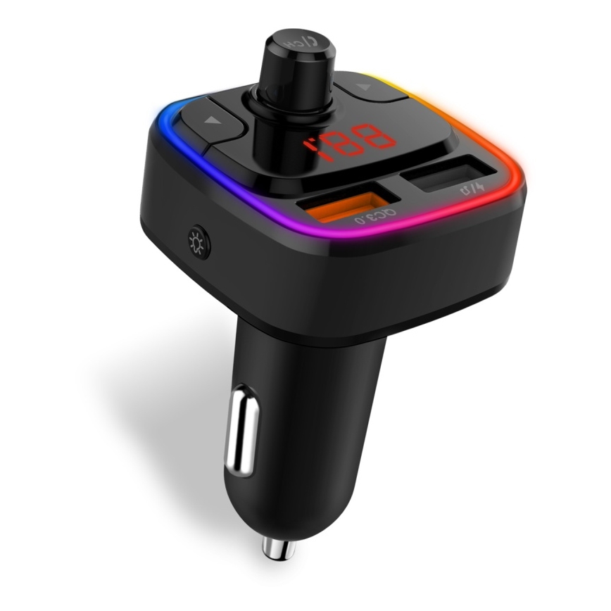 CONNECT IT CCC-9090-BK - LED RGB FM-bilsändare med handsfree-funktion svart