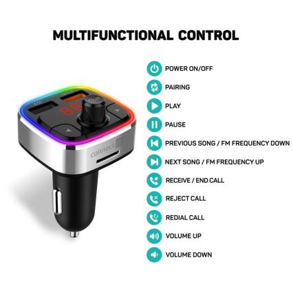 CONNECT IT CCC-9090-SL - LED RGB FM-bilsändare med handsfree-funktion svart/silver