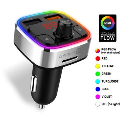 CONNECT IT CCC-9090-SL - LED RGB FM-bilsändare med handsfree-funktion svart/silver