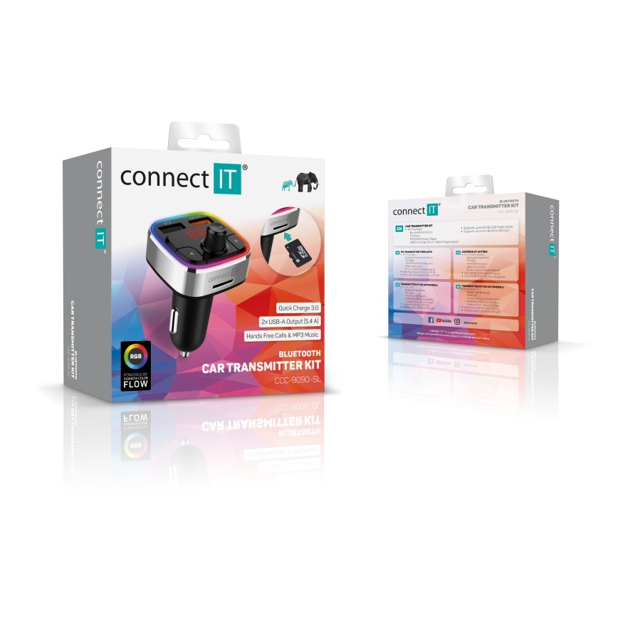 CONNECT IT CCC-9090-SL - LED RGB FM-bilsändare med handsfree-funktion svart/silver